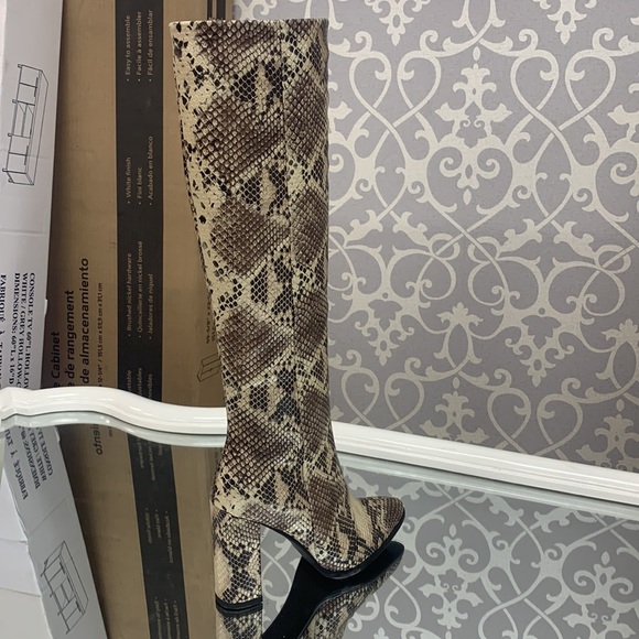 Brown Block Heel Knee High Boot in Faux Snakeskin, Women’s - Picture 15 of 15